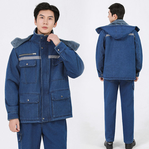 冬季加厚加绒牛仔电焊耐磨工作服