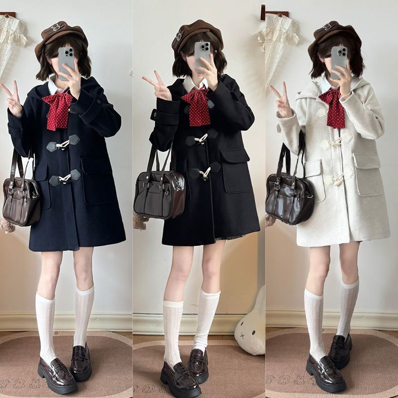 新款学院牛角大衣jk制服加厚外套