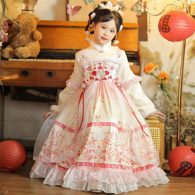 汉服女童连衣裙冬季新款加绒唐装