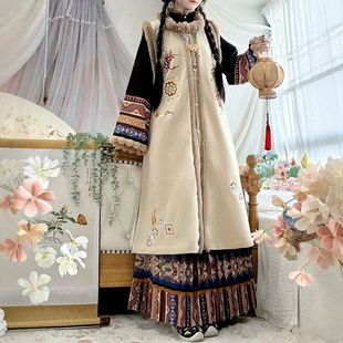 汉庭记原创汉服女国风加绒保暖比甲百褶裙民族风新年战袍套装冬