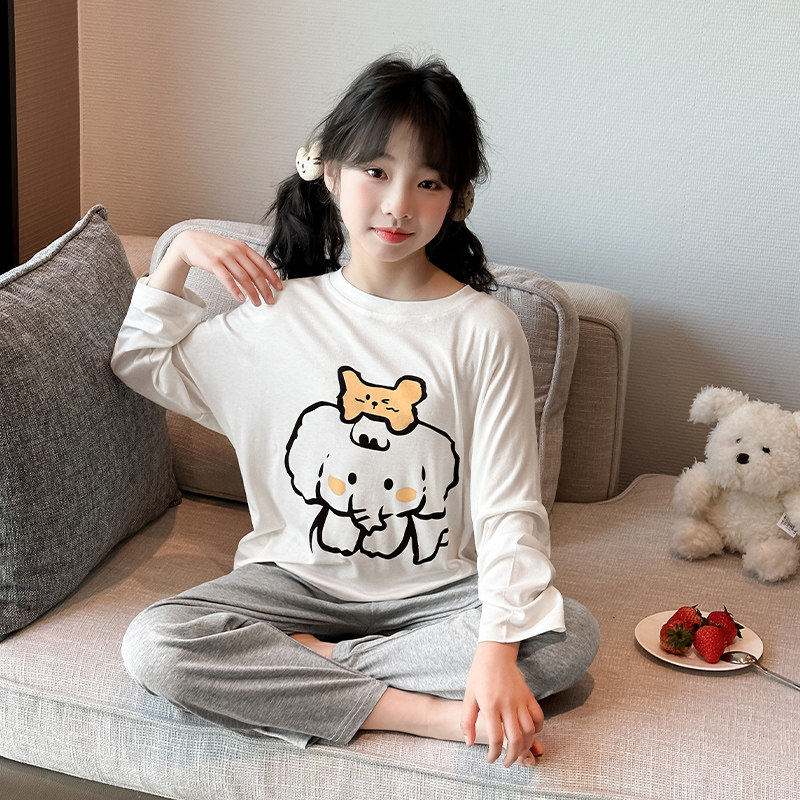 英国next debo女童睡衣春夏季莫代尔长袖长裤薄款大象家居服套装