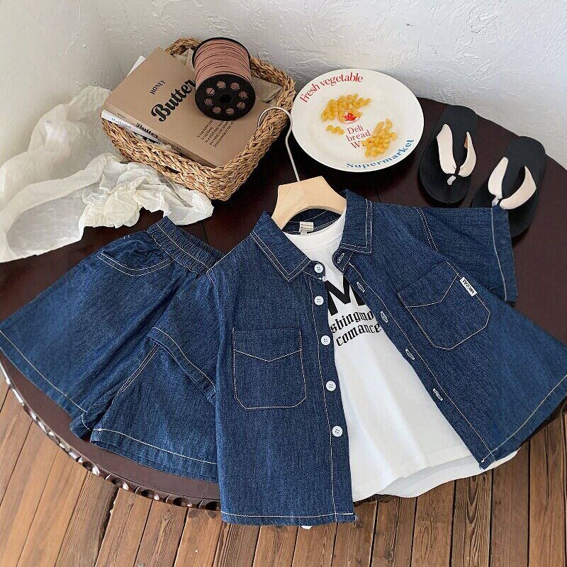 英国next debo男童夏装短袖套装2026新款痞帅男孩牛仔短裤两件套