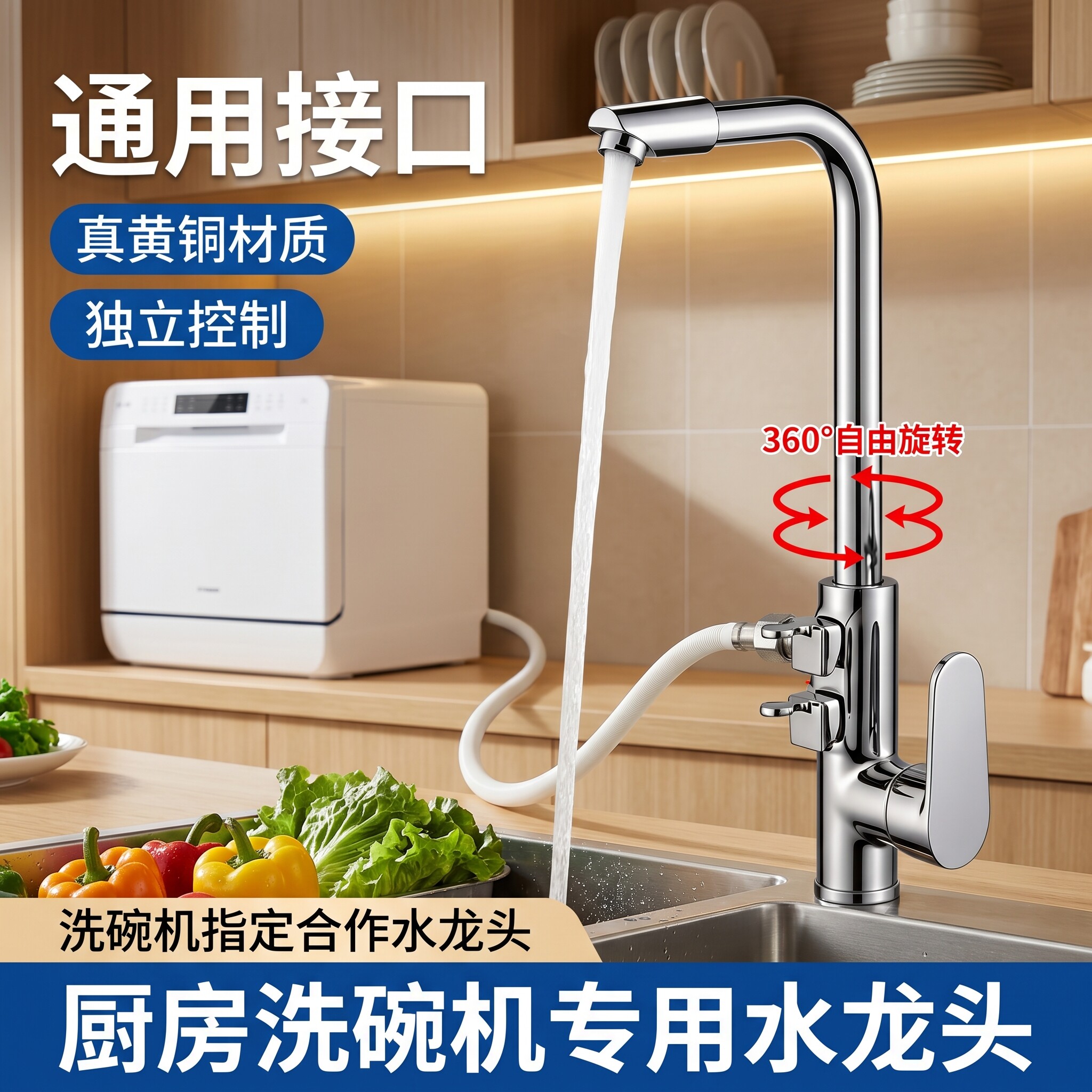 厨房冷热水龙头接洗碗机洗衣机扫地机喷枪洗车浇花阳台水池双出水