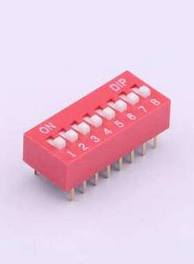 TA-08 拨码开关 拨码开关红色08P-180度8PIN间距2.54mm立式直插正