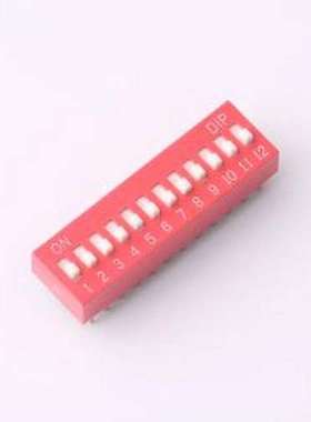 DR-12HT 拨码开关 2.54mm间距 12位 琴键式 直插平拨凸柄 红色 拨