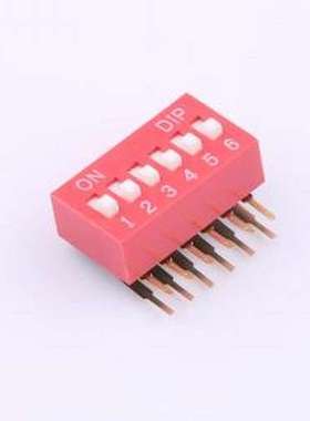 DA-06-R 拨码开关 拨码开关2.54mm间距,弯脚90度侧插 红色 6PIN/