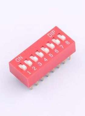 DS-08-R 拨码开关 拨码开关2.54mm间距,红色8PIN/位 立式直插平拨