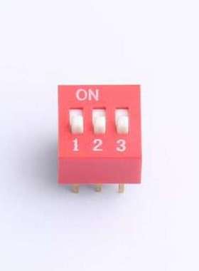 DR-03HT 拨码开关 2.54mm间距 3位 琴键式 直插平拨凸柄 红色 拨