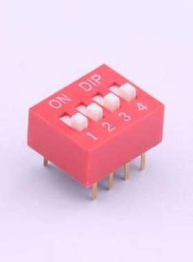TA-04 拨码开关 拨码开关红色04P-180度4PIN间距2.54mm立式直插正