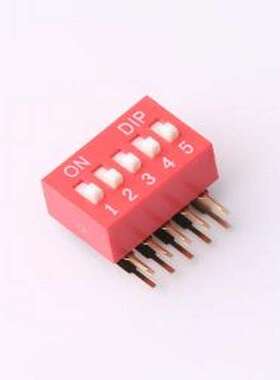 DT-05HT 拨码开关 2.54mm间距 5位 琴键式 90度弯插侧拨凸柄 红色