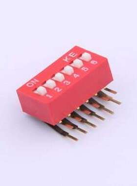 DSDA06LHGETR 拨码开关 2.54mm 宽体红色6位弯脚90°拨码开关