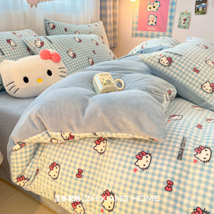 卡通三丽鸥牛奶绒四件套冬季加厚双面珊瑚绒床单被套宿舍三件套4