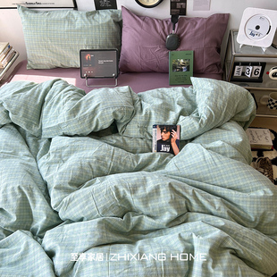 A类高级混搭格子床上四件套纯棉全棉2025学生宿舍床单被套三件套4