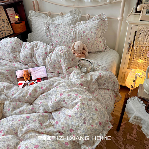 法式甜美花边纯棉四件套全棉2026
