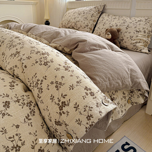 【原麻复古风】带纽扣床上四件套
