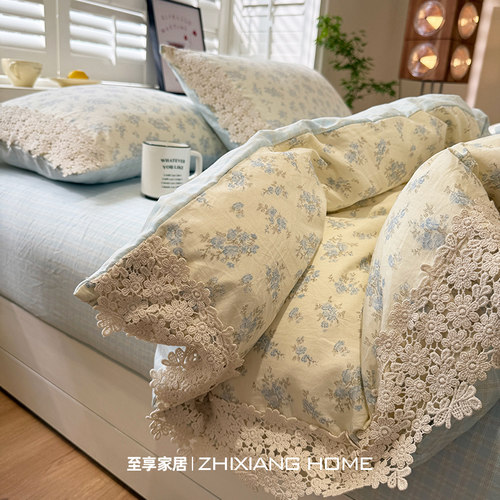 法式重工蕾丝花边泡芙棉四件套