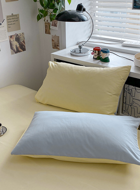 ins风水洗棉枕套枕罩简约纯色AB版双拼两只48*74cm 单人一对 一只