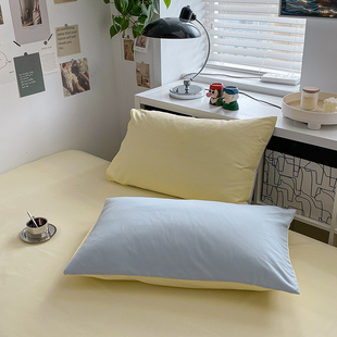 单人一对 74cm 一只 双拼两只48 ins风水洗棉枕套枕罩简约纯色AB版