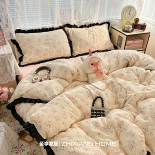 法式 床单被套宿舍三件套4 花边双层纱床上四件套单件被罩2025新款