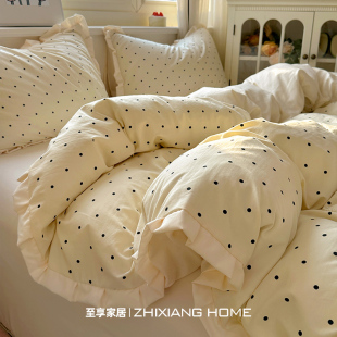 韩系波点花边床上四件套纯棉全棉A类床单被套被罩床笠宿舍三件套4