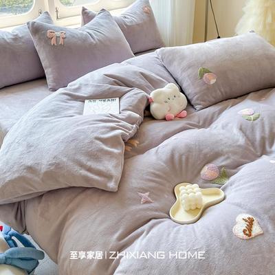 高克重毛巾绣牛奶绒印花四件套