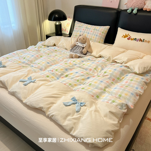 ins立体蝴蝶结纯棉床上四件套全棉四季通用床单被套罩宿舍三件套4