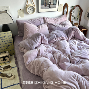 A类双面牛奶绒床品四件套加厚秋冬季珊瑚绒被套床单三件套法兰绒4