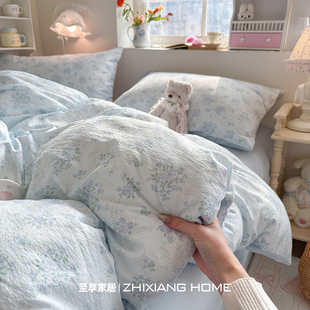 ins云感双层纱床上四件套纯棉全棉新款 床单件被套被罩宿舍三件套4