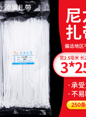 尼龙扎带3*250勒死狗塑料卡扣固定集线器捆绑扎线绳带250条白黑色
