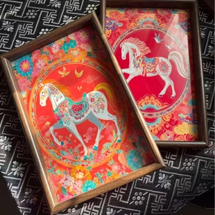 马上有钱托盘新年收纳托盘收拾托盘置物盘客厅桌面茶托盘木质果盘