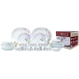 Corelle康宁餐具百合进口耐热玻璃餐具16/20件套装家用碗碟结婚