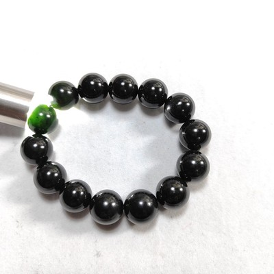 天然 林芝藏玉药王石强磁养生能量石冰透墨绿玉卡10-16手串饰品