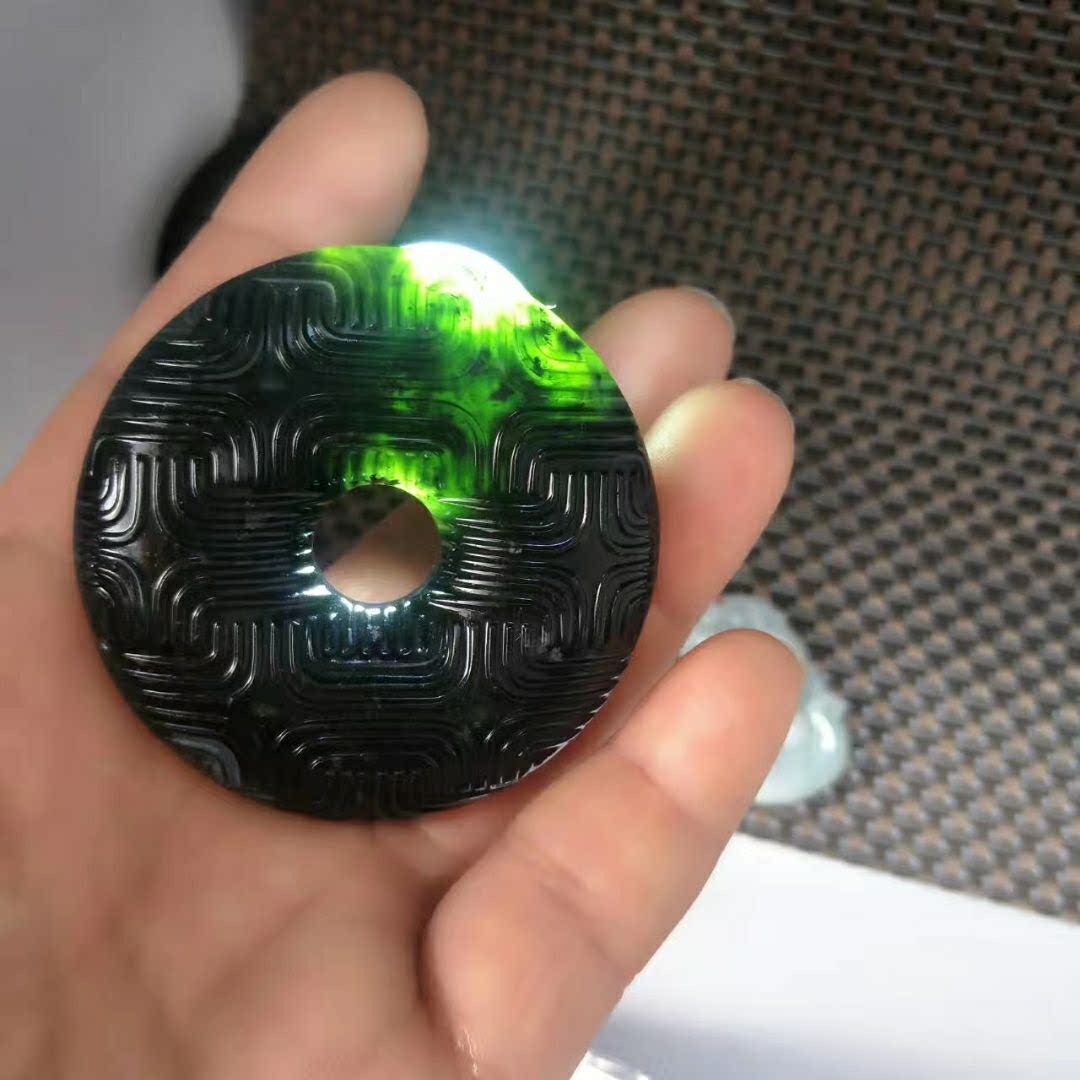 新疆天然活磁墨玉吊坠仿古平安壁黑绿蓝田墨玉平安扣挂件