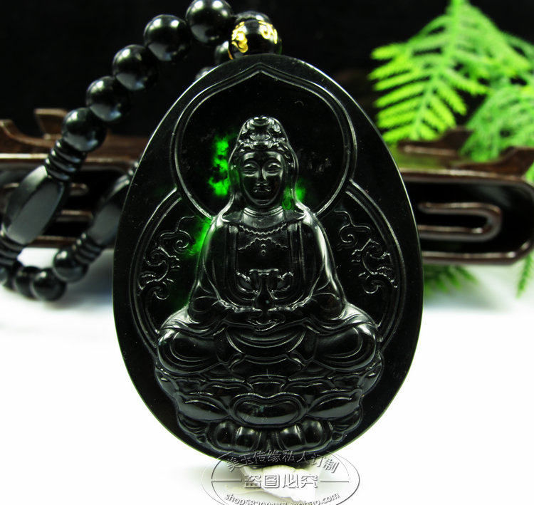 天然新疆活磁墨绿玉观音吊坠 蓝田玉墨玉观音男女款挂件玉坠
