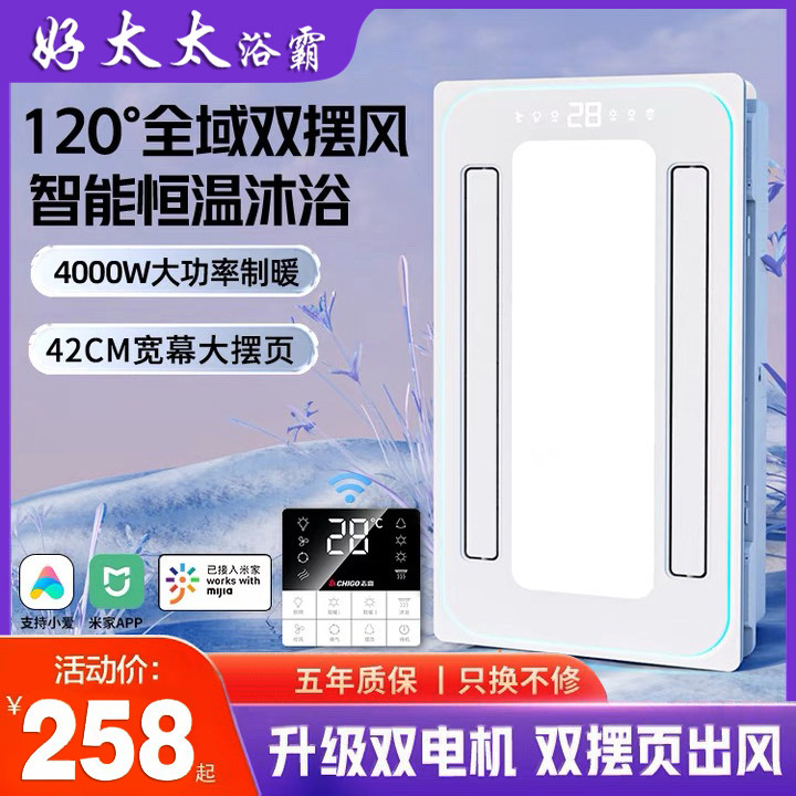 风暖浴霸集成吊顶照明排气扇卫生间双摆页暖风机浴室