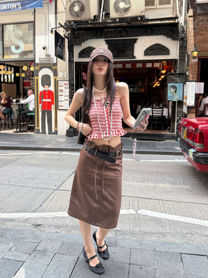 零度臆想Dreamland 美式复古设计抽绳半身裙女2025夏季缎面短裙子