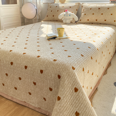 冬季牛奶绒床盖单件冬天珊瑚绒铺盖榻榻米专用加绒加厚床单三件套