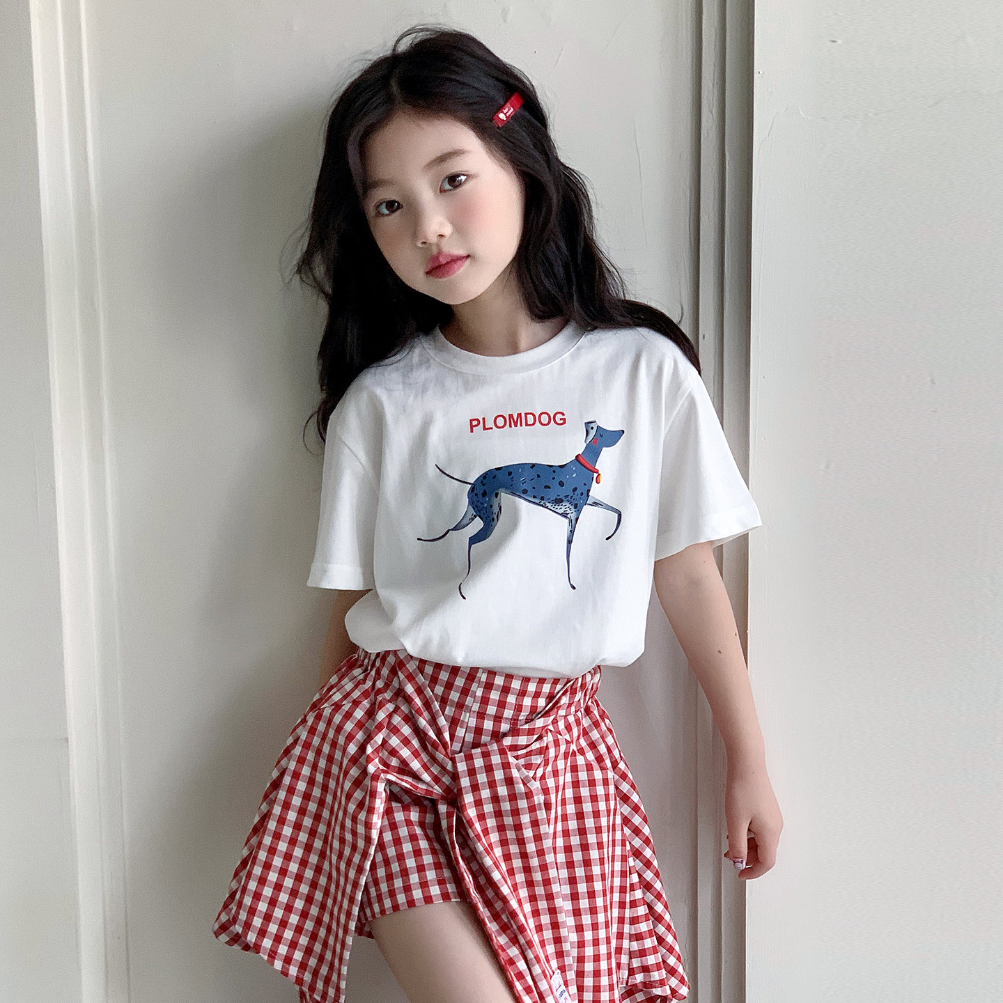 女童短袖T恤纯棉2025夏装新款儿童中大童格子半身裙休闲两件套装