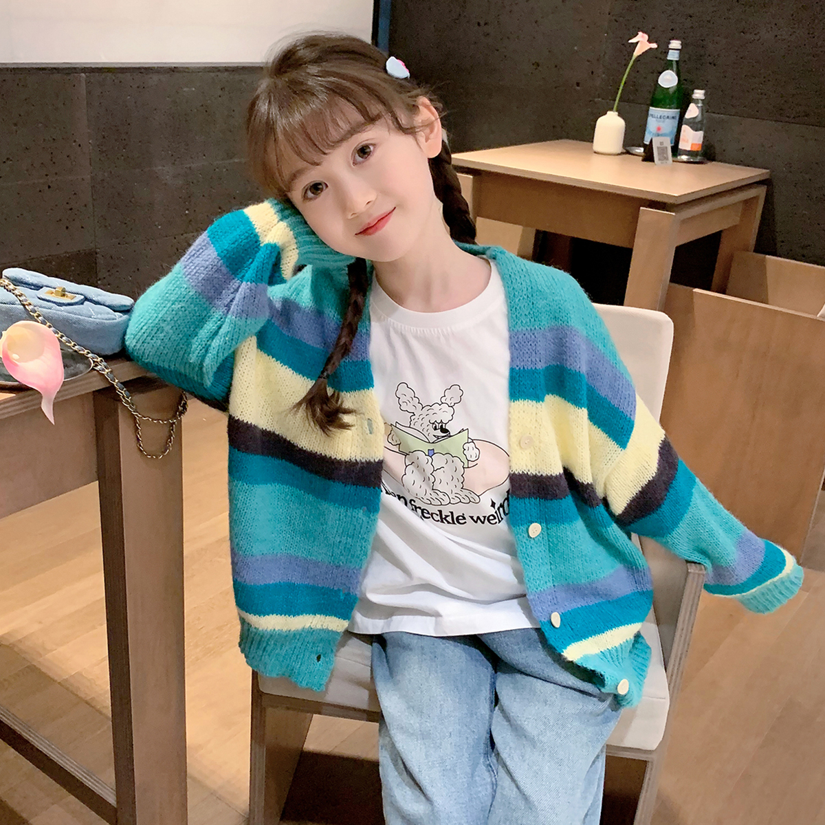 女童开衫2025秋装新款韩版儿童休闲洋气针织衫女宝宝春秋毛衣外套