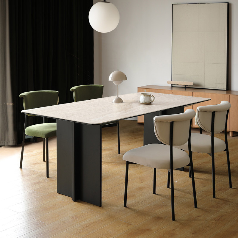 吉诺威 法式复古风餐桌极简长方形铝合金诧静风拿铁洞石岩板餐桌,住宅家具,岩板餐桌,淘宝优惠券,粉丝福利购,淘宝优惠卷