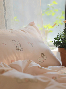 MLG | 郁金香乖毛兔 | 可爱卡通纯棉双层纱宿舍卧室床单床笠被套