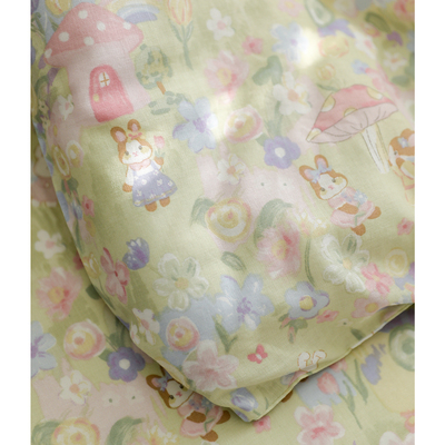 My little girl插画蘑菇兔 纯棉双层纱床单被套床笠枕套单件床品