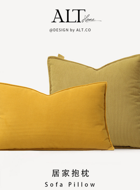 方形沙发抱枕套不含芯客厅轻奢高级感黄色靠垫床头靠枕床上靠背枕