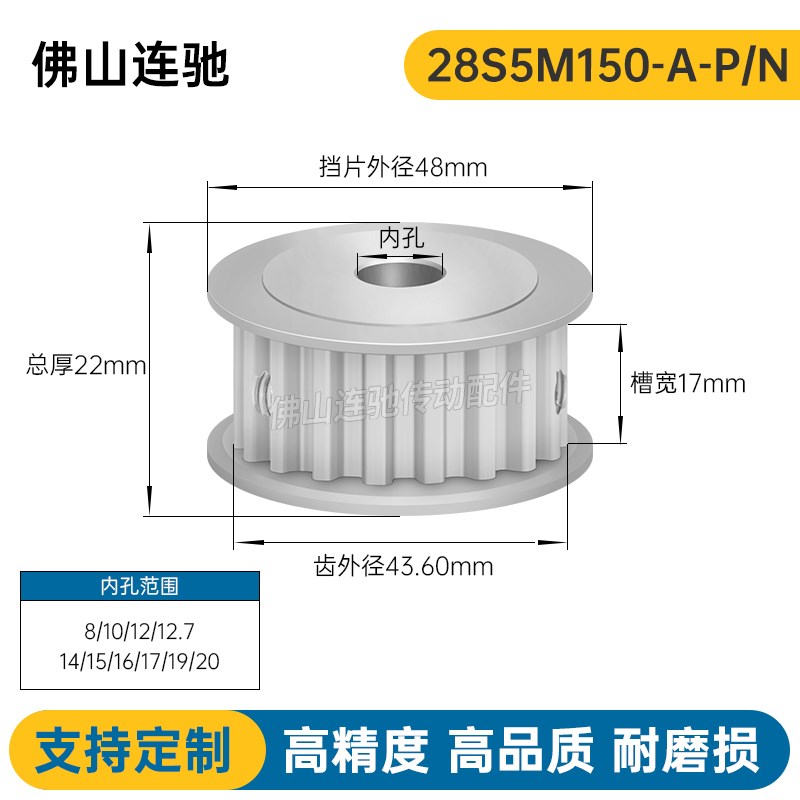 S5M28齿两面平同步轮槽宽17 AF型同步皮带轮型新款28S5M150-A