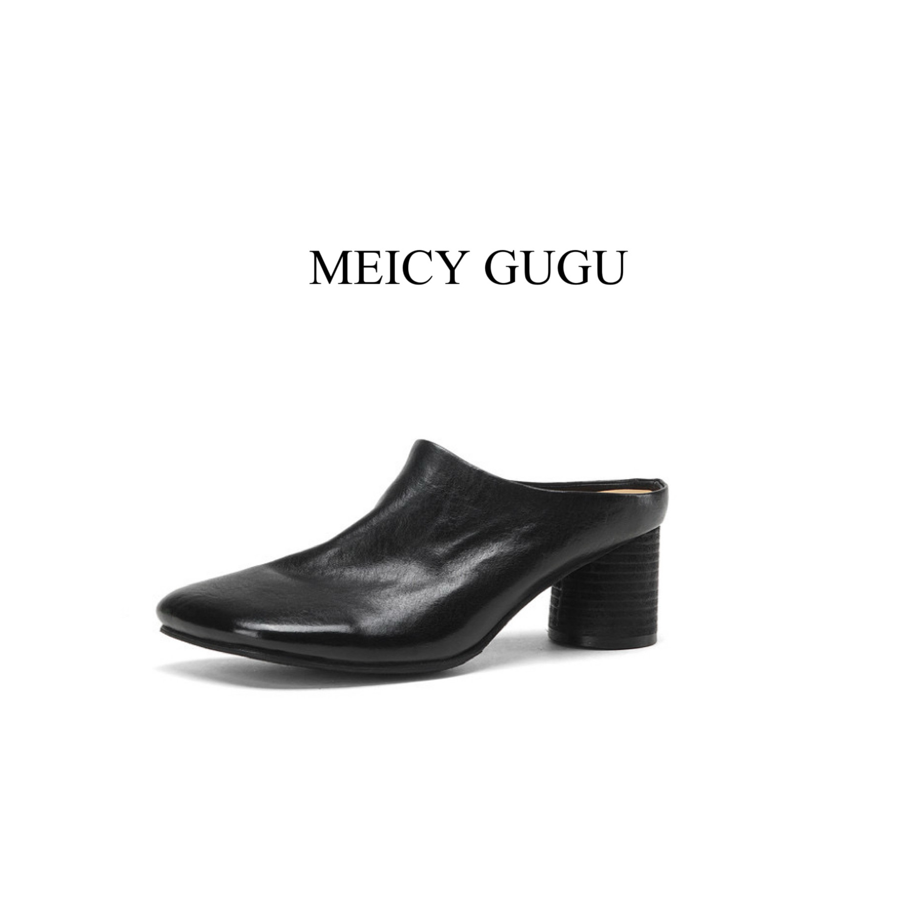MEICY GUGU·法式复古真皮方头中跟单鞋5333