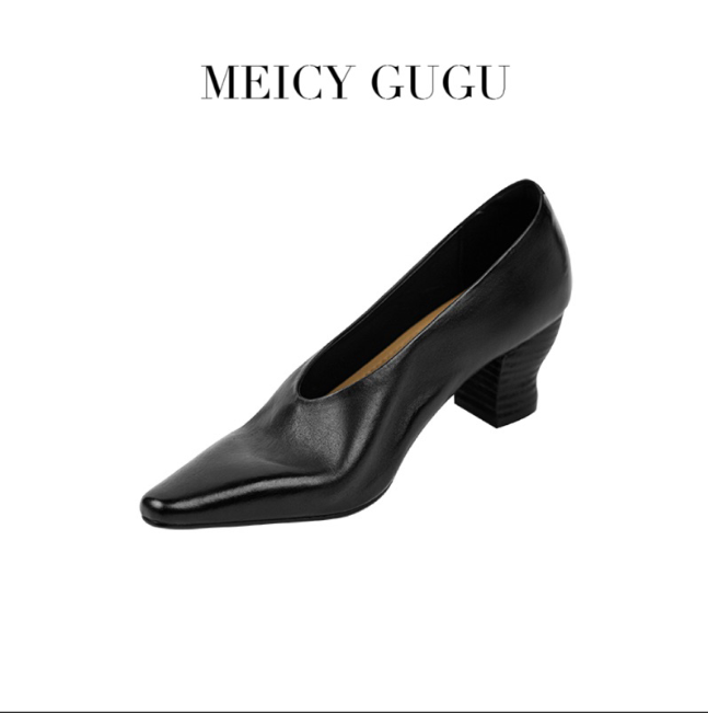MEICY GUGU·水洗马皮复古单鞋女2025春季新款粗跟小众女巫奶奶鞋