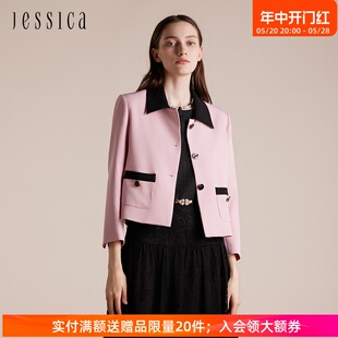 撞色小翻领女士百变魅力短外套 温柔甜美时尚 新品 JESSICA秋季