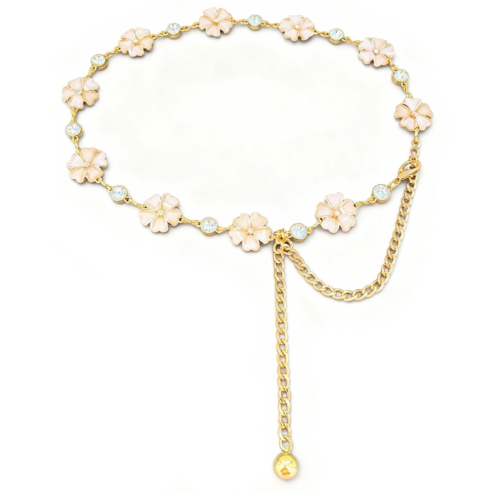 2026新女水钻腰链复古花朵金属链条腰链女装饰配裙子设计感细腰带