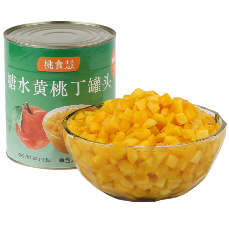 桃食慧新鮮3kg6斤裝糖水黃桃丁水果罐頭大桶裝烘焙披薩店用推薦