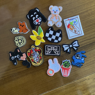 自粘款 公仔卡通小熊小兔子小花蝴蝶结爱心布贴羽绒服补丁贴diy